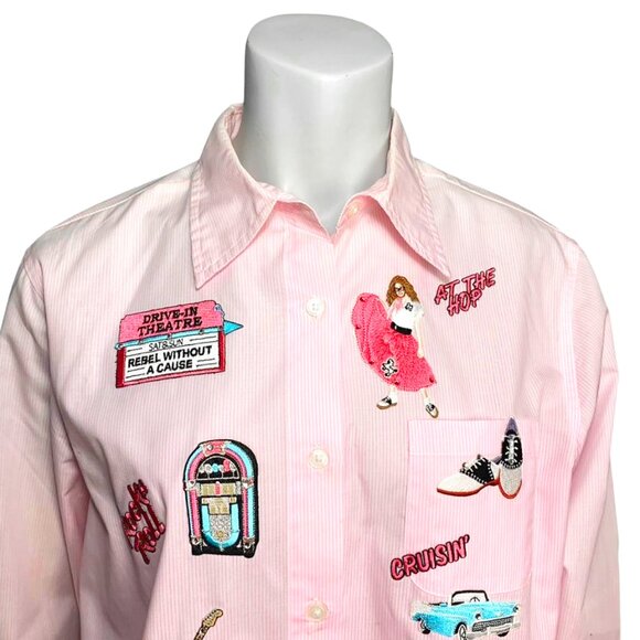 VINTAGE TIA Deadstock Novelty 50's Diner Embroidered Button Down Shirt - Picture 3 of 8